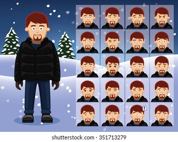 Winter Man Cartoon Emotion faces Vector Illustration
