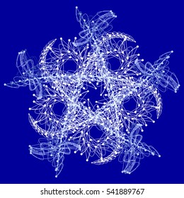 Winter mandala or complicated snowflake in cold blue colors. Arabic, Indian, ottoman motifs.