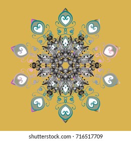 Winter mandala. Snowflake isolated on yellow background. Snowflake Vector illustration.