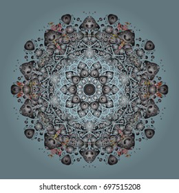 Winter mandala. Snowflake Vector illustration. Snowflake Icon. Snowflake isolated on blue background.