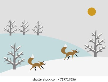 Winter material and fox.calendar art.