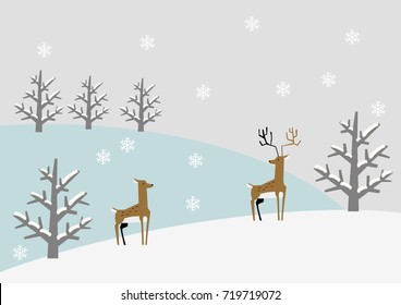 Winter material.Snowy landscape.with deer.