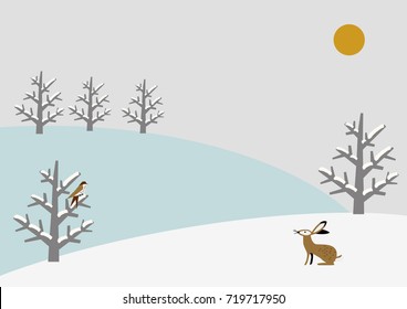 Winter material.Winter parts.with rabbit.