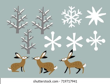 Winter Material.with Hare.Winter Clip Art.