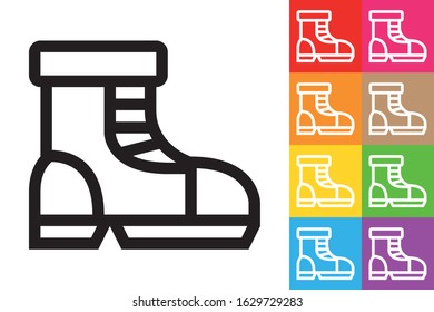 Winter Men Boot. Line Icon With Different Color Background.