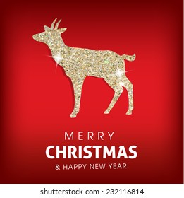 Winter Merry Christmas background with glowing goat.Great holiday design for New Year greeting cards, posters and flyers, etc