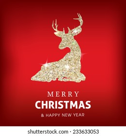 Winter Merry Christmas background with glowing deer.Great holiday design for New Year greeting cards, posters and flyers, etc