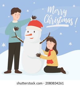 Winter merry christmas cartoon illustration banner template
