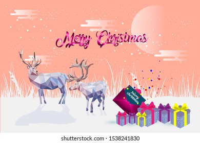 winter merry christmas deer vector background illustration