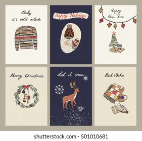 winter merry christmas  vector postcards, new year collection