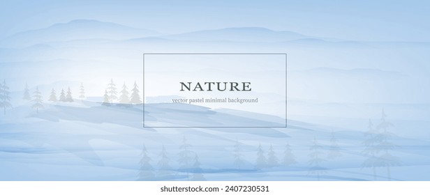 Winter. Minimal background in blue white colours. Watercolor textured vector banner. 
