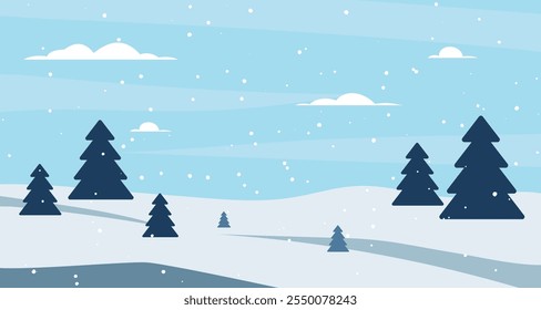 Paisagem minimalista de inverno. Cartas para o cartaz de presente de saudação de feriado. Cartão de Natal. Design para o festival do dia de Natal. Ilustração vetorial.