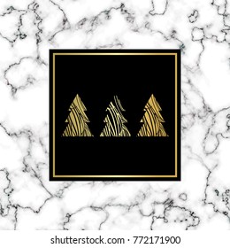 Winter minimalistic marble poster or background, party invitation template with golden foil texture, holidays celebration banner, trendy scandinavian geometric style vector illustration.