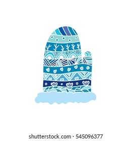 Winter mitten with abstract ornaments 
vector doodle icon
