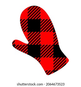 Winter mitten with black and red buffalo pattern. Human palm shape with gingham checkered print. Vector flat illustration.