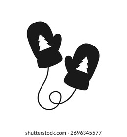 Vector de la silueta de la manopla del invierno, guantes del modelo del árbol de navidad, diseño festivo del arte
