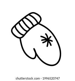 Winter mitten with snowflake isolated on white background. Simple vector hand-drawn illustration in doodle style. Perfect for cards, logo, invitations, decorations, holiday designs.