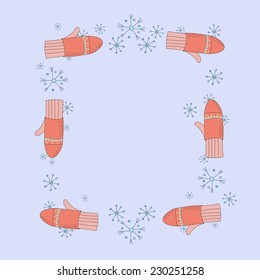 Winter mitten and snowflakes winter frame