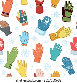 Winter mittens. casual wear for hands colored textile gloves and mittens. Vector colored pictures