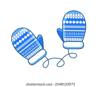 Winter mittens in children's style. Lace gloves on a white background. Winter mittens for postcard design.