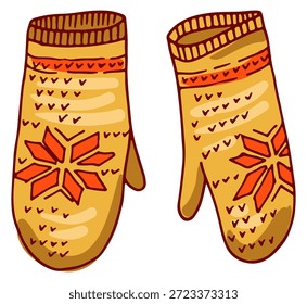 Dibujo de guantes de invierno. Guantes de punto dibujados a mano