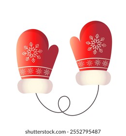 Winter mittens with fur insulated on a white background. Suitable for Christmas and New Year themes. Vector illustration. It can be used in web design, advertising, and social media.