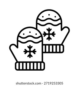 Ilustración vectorial de guantes de guantes de invierno, icono de estilo de línea