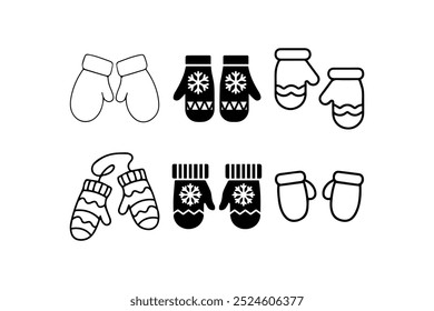 Winter Mittens Icon Set in Various Styles. Vector illustration design.