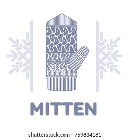 Winter mittens illustrations in soft vintage colors. Mittens logo templates with the image of mountains and pine. Vector illustrations isolated on white background.