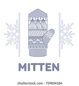 Winter mittens illustrations in soft vintage colors. Mittens logo templates with the image of mountains and pine. Vector illustrations isolated on white background.