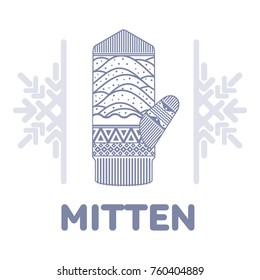 Winter mittens illustrations in soft vintage colors. Mittens logo templates with the image of mountains and pine. Vector illustrations isolated on white background.