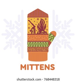 Winter mittens illustrations in soft vintage colors.  Vector illustrations isolated on white background.