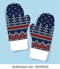 Winter mittens knitted with jacquard vector isolated
