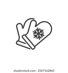 Winter Mittens line icon. linear style sign for mobile concept and web design. A pair of mittens with snowflake outline vector icon. Warmth and protection symbol, logo illustration. Vector graphics