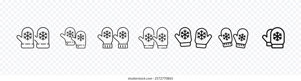 Winter Mittens line icon. Pair of cute warm knitted mittens with snowflake icon, A pair of mittens with snowflake vector icon.