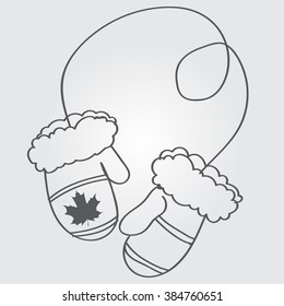 Winter mittens with maple leaf in a cartoon style.