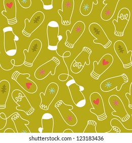 Winter Mittens (Outline) Seamless Vector Pattern