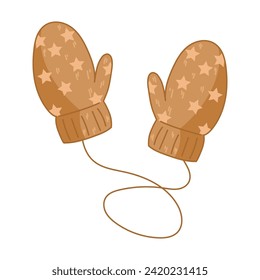 Winter mittens with a print. Isolated vector element on a white background for children s books, postcards, banners, educational illustrations.
