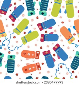Winter mittens seamless. Christmas pattern for wrapping paper and new year fabrics and linens and festive accessories.
