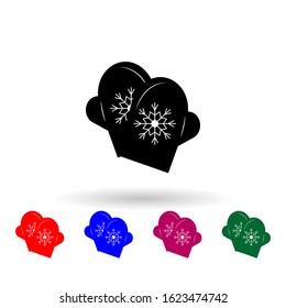 Winter mittens with snowflake element multi color icon. Simple glyph, flat vector of winter icons for ui and ux, website or mobile application on white background