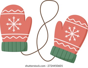 Mitones de invierno con copo de nieve ilustración plana