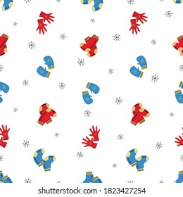 Ganas de invierno, medias. Fondo vectorial con elementos de ropa de invierno aislados en blanco. Diseño de patrones impecables para tejidos para bebés.