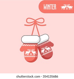 Winter mittens soft vintage colors. Vector illustration.