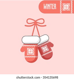 Winter mittens soft vintage colors. Vector illustration.