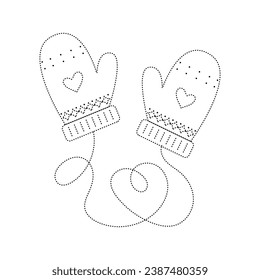 Winter mittens. Tracing lines. Educational worksheets.