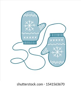 Winter mittens. Vector hand drawn illustration. Color drawing in doodle style