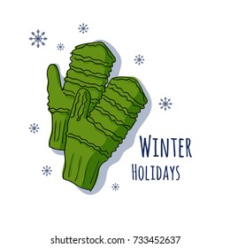 Winter mittens. Vector illustration for a postcard or a poster, print for clothes. New Year's and Christmas. Festive postcard.