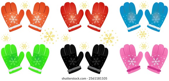 Winter mittens with white snowflake isolated on transparent background