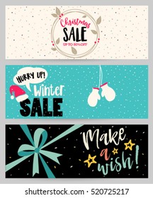 Winter mobile sale banners set. Vector illustrations of season online shopping website and mobile website banners, posters, newsletter designs, coupons, labels, social media banners.