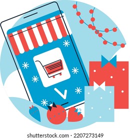 Pancartas de venta de celulares de invierno. Vector de la temporada de sitios web de compras en línea y banners de sitios web móviles, afiches, diseños de boletines informativos, anuncios, cupones, banners de medios sociales. Ilustración vectorial en estilo plano